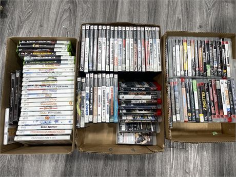 3 BOXES OF VIDEO GAMES WII, PS2, PS3, XBOX360, ETC