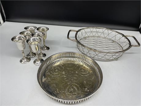 SILVER TRAYS & 6 SMALL GOBLETS