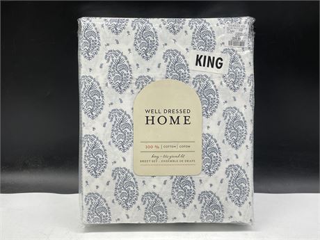 (NEW) WELL DRESSED HOME 100% COTTON KING SHEET SET