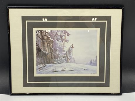 VINTAGE SUE COLEMAN FRAMED PRINT - POWER OF THE WOLF (11”X14”)