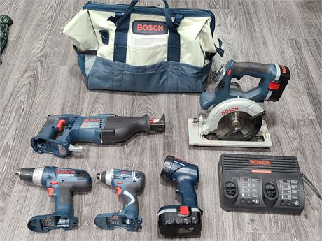 BOSCH STOOL 18VOLT TOOL KIT WITH 2 BATTERIES DUAL CHARGER AND BAG
