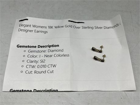 DIAMOND 925 STERLING SILVER EARRINGS W/18K GOLD PLATING