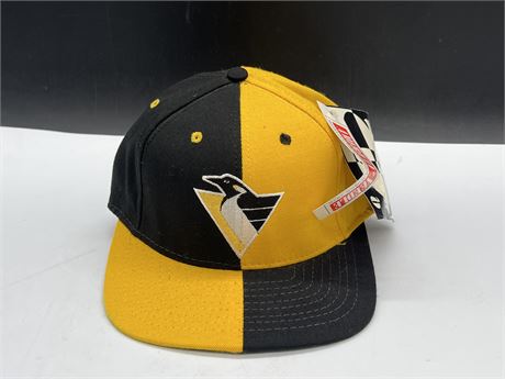 RARE NEW VINTAGE YOUTH PITTSBURGH PENGUINS FITTED HAT - SIZE 6 7/8