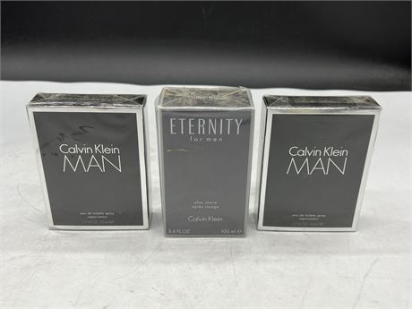 2 NEW CALVIN KLEIN COLOGNES & 1 AFTERSHAVE