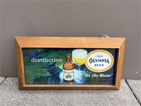 1950’s OLYMPIA BEER LIGHT UP MOTION GLASS ADVERT - 29”x15” WORKING