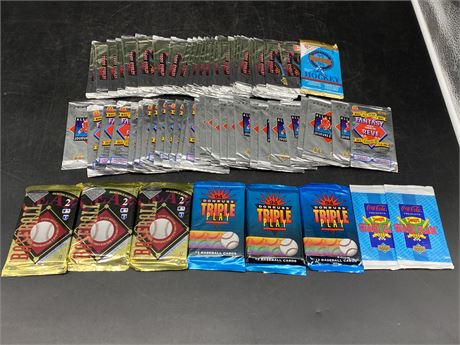 65+ UNOPENED PACKS OF 90s NHL & MLB CARDS (Majority NHL, some packs are bowed)