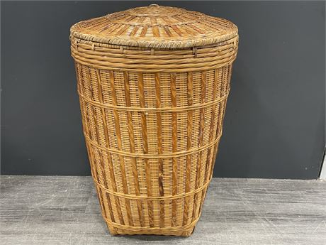 LARGE HAND CRAFTED BASKET W / LID (22” TALL, 16” DIAMETER)