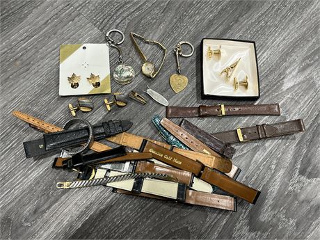 LOT OF VINTAGE JEWELRY & NEW OLD STOCK WATCH STRAPS