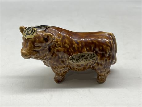 SEALED 5CL CERAMIC BULL BOTTLE - RUTHERFORD SCOTCH WHISKEY