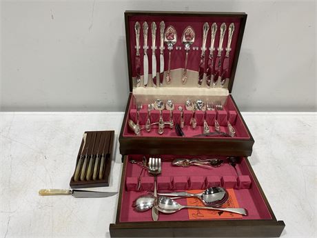 1881 ROGERS - COMPLETE 6 PIECE PLACE SETTINGS X 8 + STEAK KNIVES