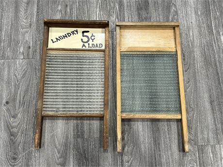 2 VINTAGE LAUNDRY WASH BOARDS - 24”x12”