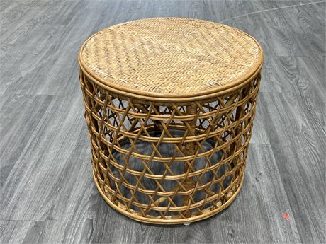 VINTAGE BAMBOO WICKER OTTOMAN / TABLE (19” wide, 17” tall)
