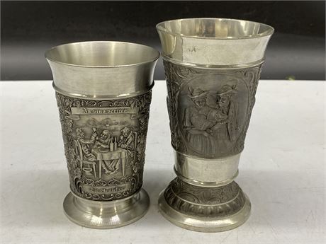 2 GERMAN PEWTER HUNTING CUPS (TALLEST IS 5.5”)
