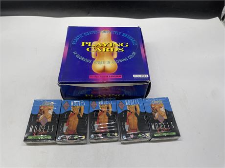 5 VINTAGE SEALED NUDE MODEL PLAYING CARDS IN STORE DISPLAY BOX