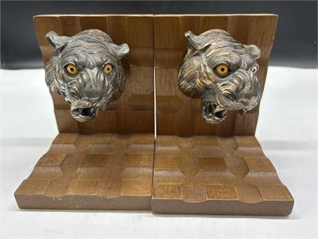 MCM MADE IN JAPAN BRASS TIGER HEAD BOOKENDS