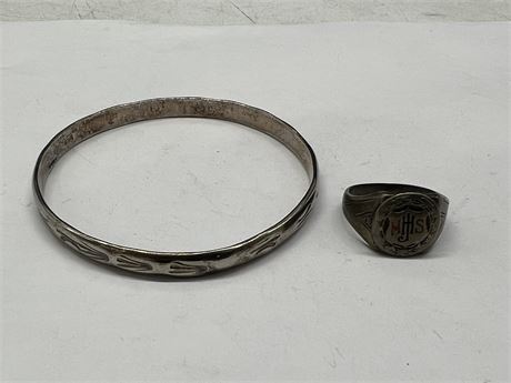 QUALITY STERLING BANGLE & STERLING SCHOOL RING