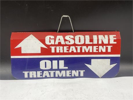 VINTAGE EMBOSSED GAS STATION SIGN GAS / OIL TREATMENT