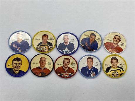 10 EARLY HOCKEY PLASTIC COINS