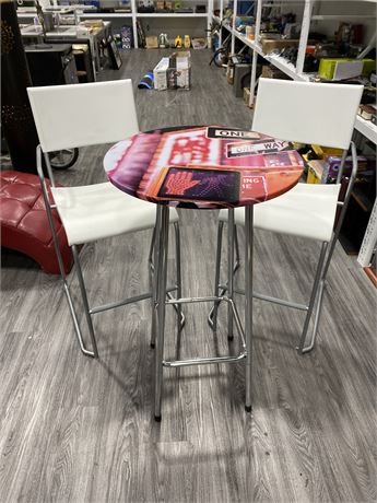 DESIGNER BAR CHAIRS W/TABLE (Table is 42” tall)