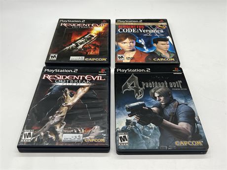 4 RESIDENT EVIL PS2 GAMES W/INSTRUCTIONS - GOOD CONDITION