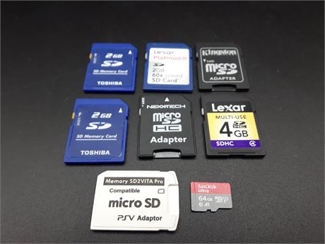 COLLECTION OF SD MEMORY CARDS - VERY GOOD CONDITION