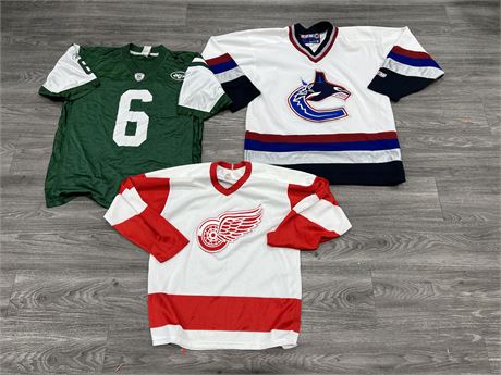 CANUCKS - RED WINGS & NY JETS JERSEYS - ALL SIZE M/L
