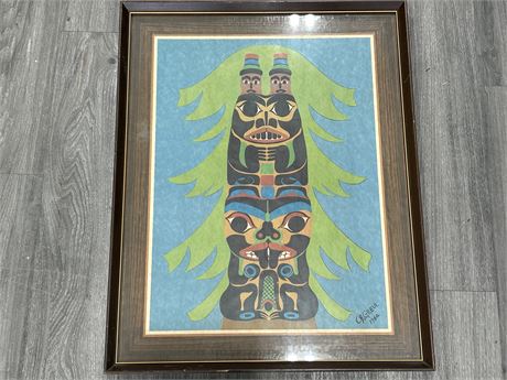 SIGNED C.B GRUEL INDIGENOUS FRAMED ART PRINT - DATED 1960 - 24” X 30”