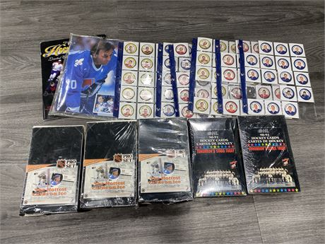 LOT OF UNOPENED VINTAGE HOCKEY CARDS AND COLLECTIBLES