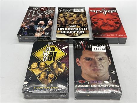 5 SEALED VINTAGE WRESTLING VHS TAPES