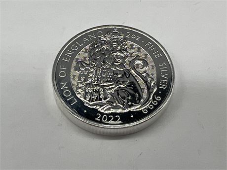 2022 - 2 OZ LION OF THE ENGLAND PURE SILVER COIN