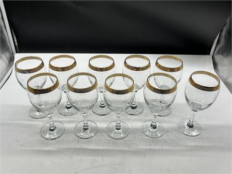 10 WINE GLASSES W/GOLD ETCHING
