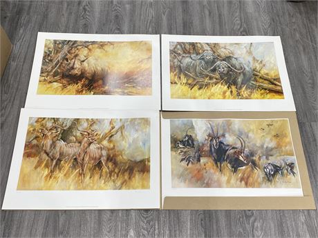 4 L.E. (473/550) SIGNED “SAVE THE RHINO TRUST” PRINT SET OF AFRICA WILDLIFE