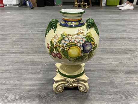 GORGEOUS HAND PAINTED & SIGNED URN W/ STAND - MADE IN ITALY 18” TALL