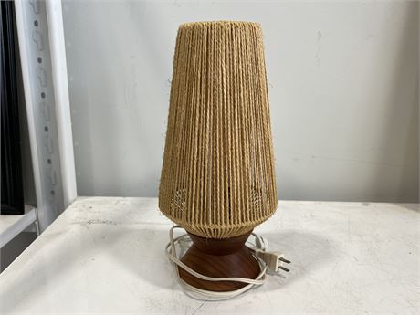 VINTAGE TEAK LAMP - WORKS (14.5” tall)
