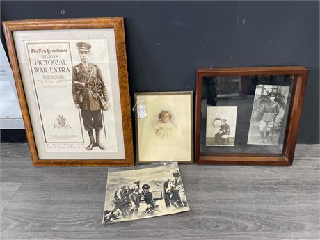 LOT OF 4 FRAMED WW1 & ROYAL FAMILY PICTURES (LARGEST 15”x20”)
