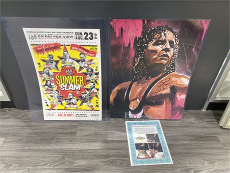 SIGNED BRET HART WWE POSTER WITH COA (24”x18.5”) & SUMMER SLAM POSTER