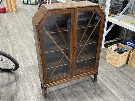 VINTAGE GLASS / WOOD STANDING CABINET (51” tall)
