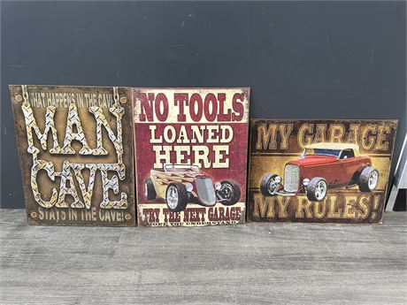 3 METAL SIGNS FOR MAN CAVE