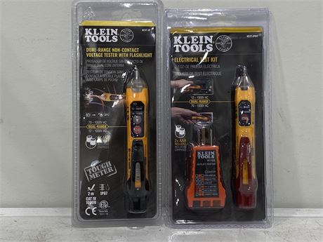 2 NEW KLEIN TOOLS - ELECTRICAL TEST KIT & DUAL RANGE NON CONTACT VOLTAGE TESTER