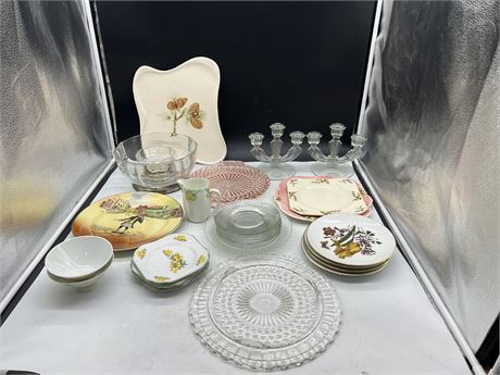 LOT OF EARLY CHINA, DEPRESSION GLASS & ECT