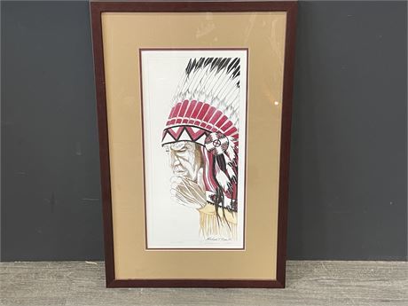FRANED SIGNED NATIVE CHEIF PRINT 15”x24”