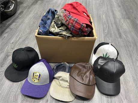 BOX FULL OF MISC. HATS - SOME VINTAGE