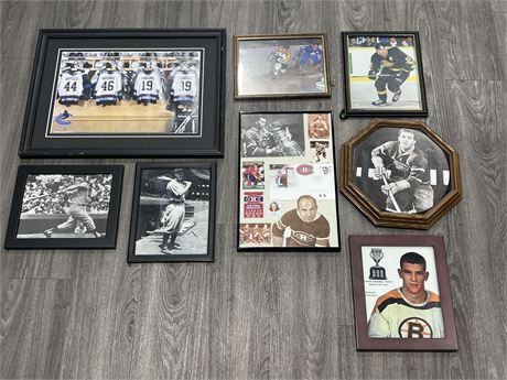 LOT OF FRAMED SPORTS PICTURES / DISPLAYS (Largest is 24”x18”)