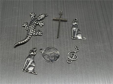 6 STERLING PENDANTS / CHARMS