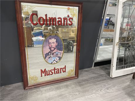 ANTIQUE LARGE COLEMAN MUSTARD KING GEORGE MIRRORED 25”x35”