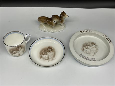 PARAGON CHINA CO ROYALTY CUP & SAUCER W/SIGNED DACHSHUND FIGURINE