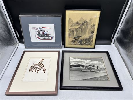 4 FRAMED PRINTS - FIRST NATIONS, CHINESE & ECT