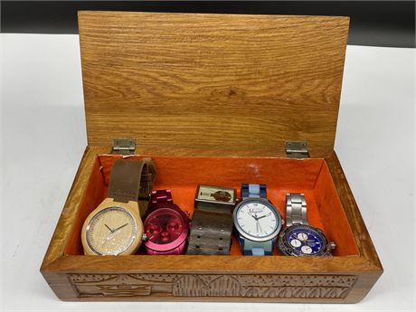 5 ASSORTED WATCHES IN HANDMADE JAPANESE BOX