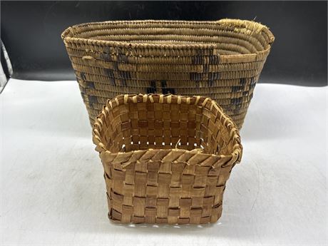 2 HANDWOVEN INDIGENOUS BASKETS - LARGER IS 11.5” X 6.5”