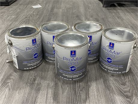 NEW - 5 CANS OF SHERWIN WILLIAMS INTERIOR EXTRA WHITE PAINT